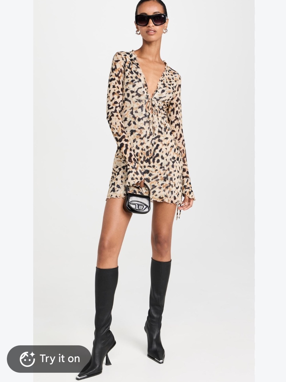 RESA Sloane Mini Dress Medium Balthazar NWT Abstract Tan Revolve Tie Sleeve